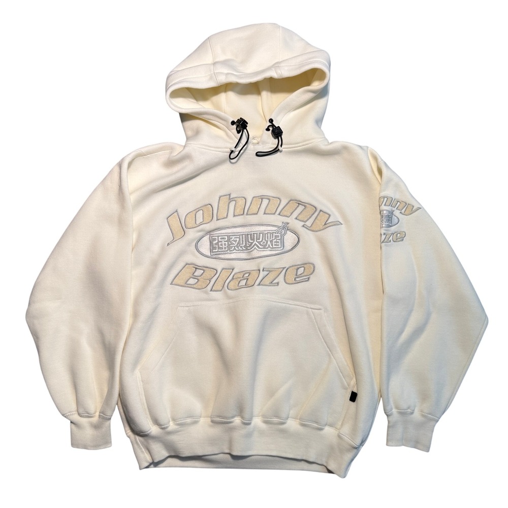 Vintage Johnny Blaze Cream Embroidered Hoodie Mens Large 90s Hip Hop Streetwear